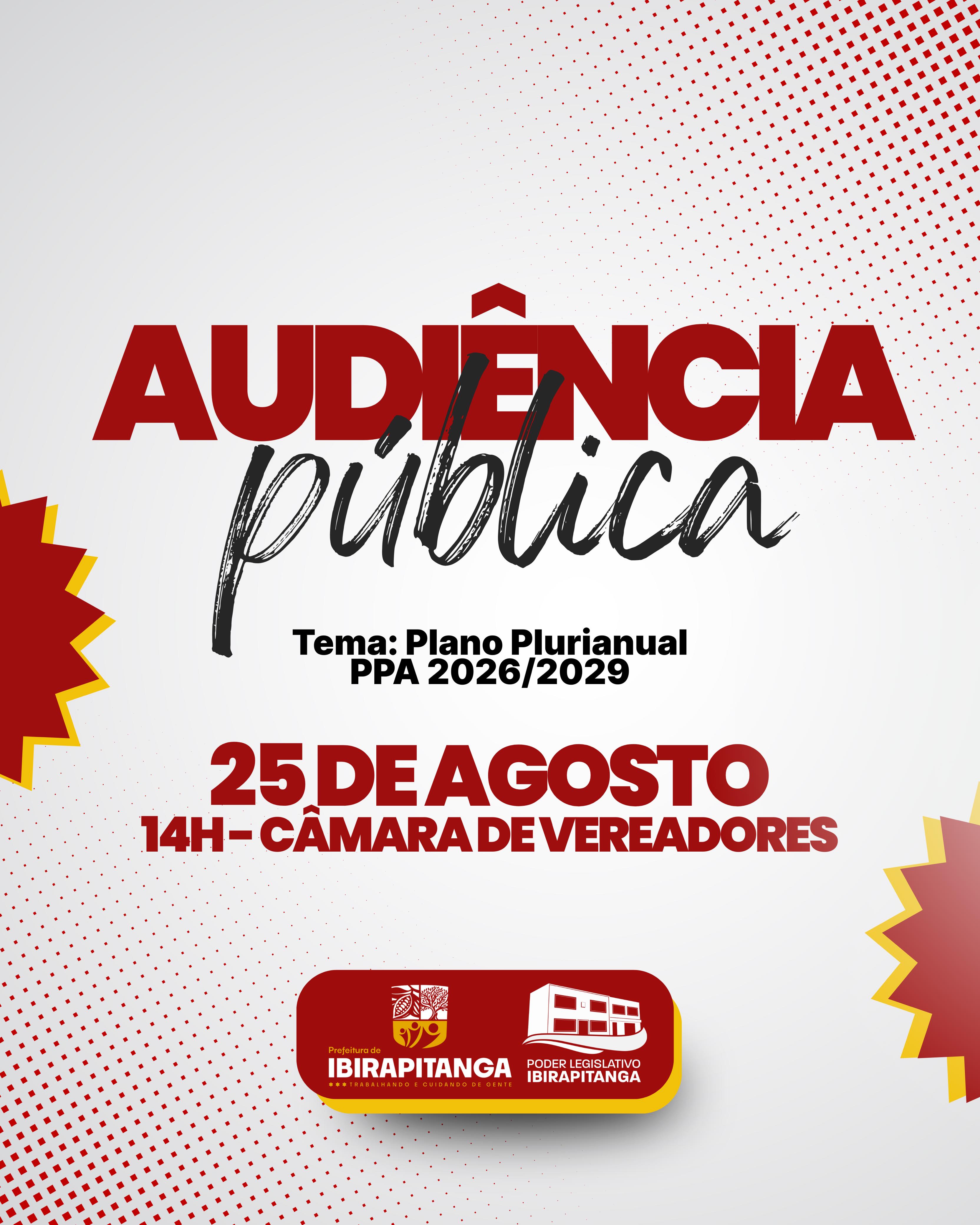 Prefeitura de Ibirapitanga convoca sociedade para Audiência Pública do PPA 2026/2029